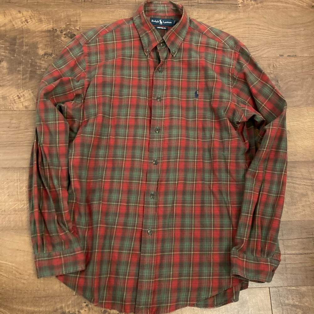 Ralph Lauren Custom Fit Plaid Button Up Shirt Classic Preppy Cotton Men’s L